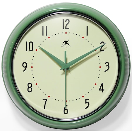 Infinity Instruments Retro Round Green - 9.5" Retro Metal Wall Clock 10940-GREEN